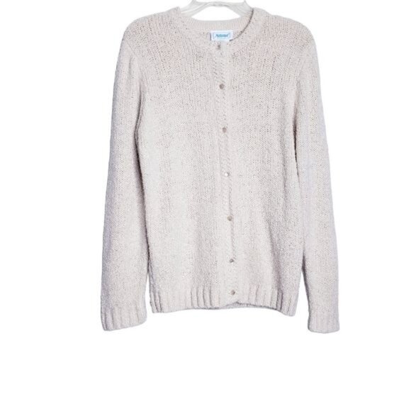 Vintage Tan Oatmeal Knit Button Front Soft Cardigan Sweater Women's Size Medium - Picture 1 of 7